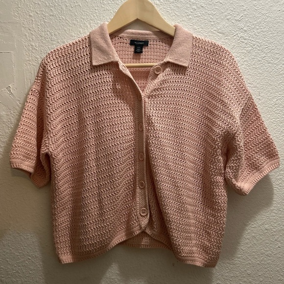 (EUC)Halogen 100% Cotton Short Sleeve Collar Cardigan dainty pale Pink XXS - Picture 5 of 9